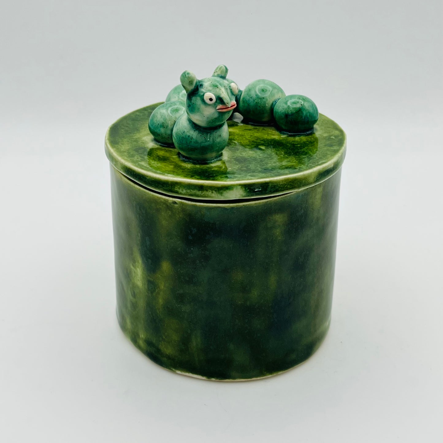 Caterpillar lidded pot
