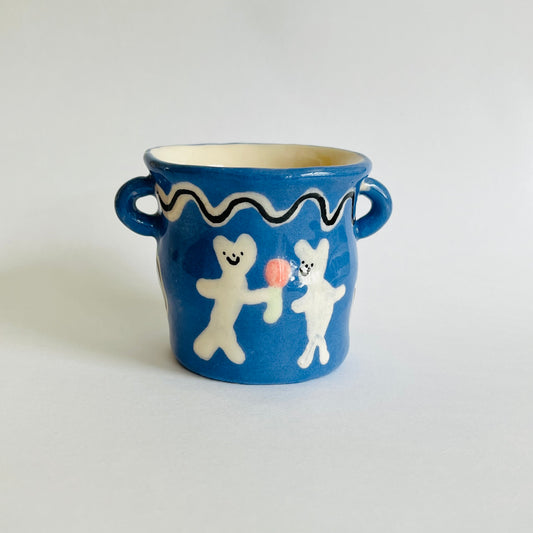 Very ancient pots - white bears and pink flowers