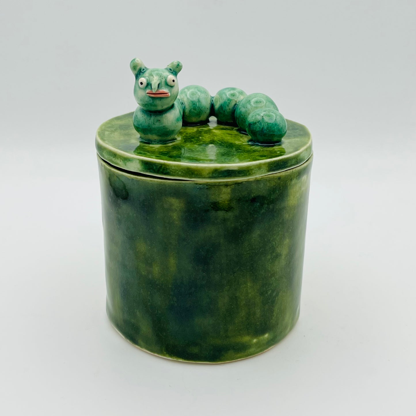 Caterpillar lidded pot
